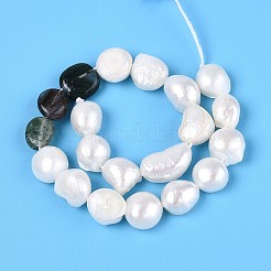 Natural Indian Agate Nuggets & Natural Cultured Freshwater Pearl Beads Strands&nbsp;PEAR-N023-01A-01