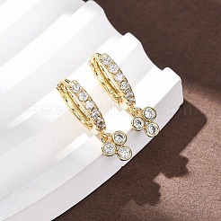 Three-Clover Brass Micro Pave Cubic Zirconia Hoop Earrings&nbsp;EJEW-Z159-01G-01
