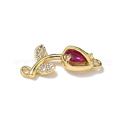 Brass Pave Cubic Zirconia Tulip Flower Connector Charms&nbsp;KK-I276-51G-01
