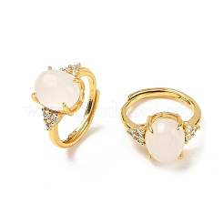 Brass Micro Pave Cubic Zirconia with Natural Quartz Crystal Cuff Open Rings&nbsp;RJEW-T035-01G-G