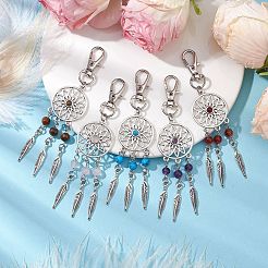 Woven Net/Web with Feather Alloy Pendant Decorations&nbsp;HJEW-JM02138