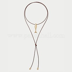 Ocean 304 Stainless Steel Fish Pendant Leather Cord Lariat Necklaces for Women&nbsp;WG28216-01