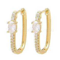 Rectangle Brass Micro Pave Clear Cubic Zirconia Hoop Earrings&nbsp;EJEW-D348-07G