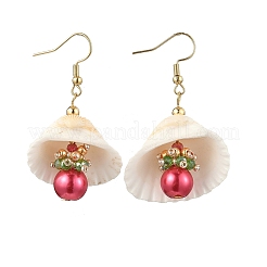 304 Stainless Steel Shell Shape with Round Dangle Earrings&nbsp;EJEW-MZ00549-01