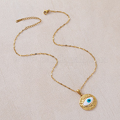Vintage 304 Stainless Steel Enamel White Evil Eye Pendant Necklaces for Women&nbsp;QI8338