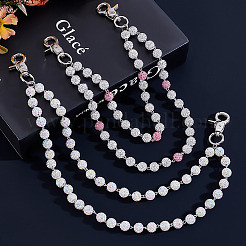 Polymer Clay Rhinestone Round Beaded Pants Chains for Women&nbsp;AJEW-WH0556-42D