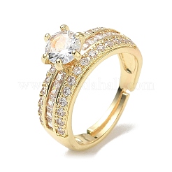 Adjustable Brass Finger Rings with Round Cubic Zirconia Center & Baguette Accents for Women&nbsp;CU-CBA7E55-16G