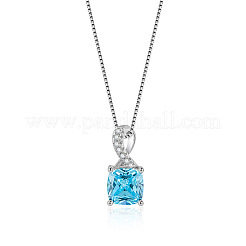 Square 925 Sterling Silver Pave Cubic Zirconia Pendant Box Chain Necklaces&nbsp;WG8F2D6-03