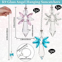 3Pcs 3 Colors Glass Angel Hanging Suncatchers&nbsp;HJEW-BBC0001-18