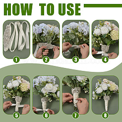 1Pc Plastic & Alloy & Polyester & Rhinestone Flower Bouquet Ribbon&nbsp;DIY-FG0010-32