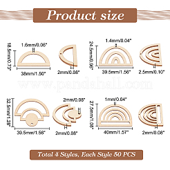 200Pcs 4 Style Fan Shape Hollow out Unfinished Wood Pendants&nbsp;DIY-PH0017-58
