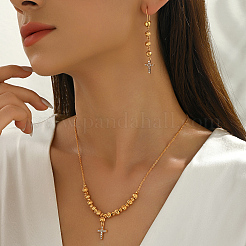 Vintage Cross Brass Micro Pave Clear Cubic Zirconia Earrings & Necklaces Sets for Women&nbsp;UW3402