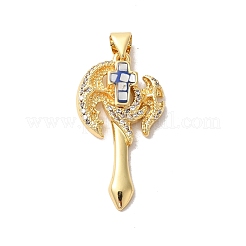 Axe Shapes Rack Plating Brass Cubic Zirconia Pendants&nbsp;KK-K385-076G