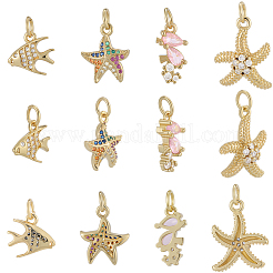 12Pcs 4 Style Brass Micro Pave Cubic Zirconia Pendants&nbsp;KK-BBC0019-51