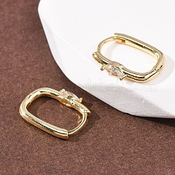Oval Brass Micro Pave Clear Cubic Zirconia Hoop Earrings&nbsp;EJEW-H178-14G