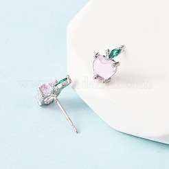 Brass Micro Pave Cubic Zirconia Apple Stud Earrings&nbsp;EJEW-L278-04P