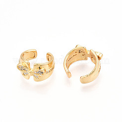 Brass Micro Pave Clear Cubic Zirconia Cuff Earrings&nbsp;KK-T074-29G