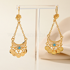 Brass Clear Cubic Zirconia Moon with Flat Round Chandelier Earrings&nbsp;MO8999