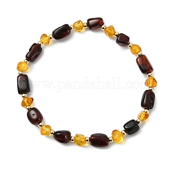 Natural Amber & Brass Beaded Stretch Bracelets for Women Men&nbsp;BJEW-JB13717