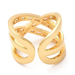 Rack Plating Bras Criss Cross Open Cuff Ring with Cubic Zirconia&nbsp;RJEW-D004-01G