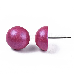 Pearlized Half Round Schima Wood Earrings for Girl Women&nbsp;EJEW-N048-001-10