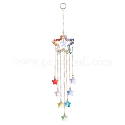 Copper Wire Wrapped Natural Gemstone Star Pendant Decorations&nbsp;HJEW-JM01037