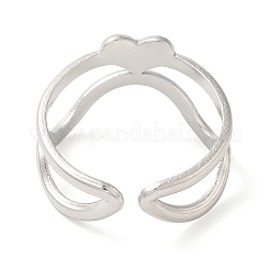 Non-Tarnish 304 Stainless Steel Heart Open Cuff Ring for Women&nbsp;RJEW-I098-22P