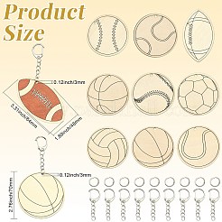 36Pcs Sport Ball Shaped Wooden Keychains&nbsp;ST-CJ0028-16
