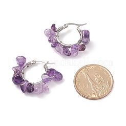 Natural Gemstone Chips Braided Hoop Earrings&nbsp;EJEW-JE04985