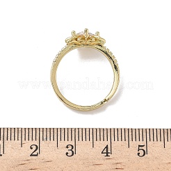 Flower Brass with Clear Cubic Zirconia Finger Rings for Women&nbsp;RJEW-Z111-01G