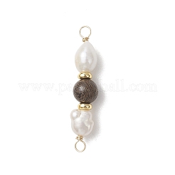 Natural Cultured Freshwater Pearl Two Sides Polished & Wenge Wood Dyed Round Beaded Connector Charms&nbsp;PALLOY-JF05117