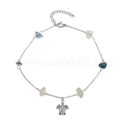 Natural Fluorite Chip Bead Chain Anklets&nbsp;AJEW-AN00671-04