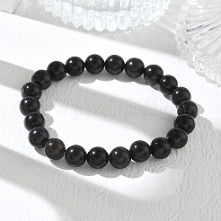 Natural Obsidian Round Beaded Stretch Bracelets&nbsp;GG-CBA12F1-02A-06
