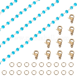 2.5M Handmade Synthetic Turquoise Beads & 316 Stainless Steel Round Link Chains&nbsp;DIY-TA0016-15A-G