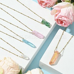 Electroplated Natural Quartz Crystal Prism Pendant Necklaces&nbsp;NJEW-JN05029-01