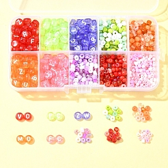 DIY Flat Round with Letter & Round Acrylic & Glass Seed Beads Jewelry Making Findings Kits&nbsp;DIY-FS0006-44