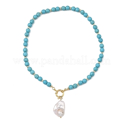 Natural Baroque Keshi Pearl Teardrop Pendant Round Dyed Synthetic Turquoise Beaded Necklaces for Women&nbsp;NJEW-JN06313