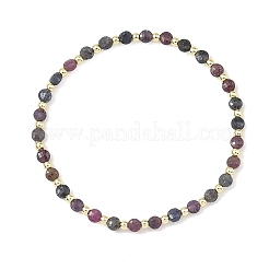 Natural Red Corundum/Ruby and Sapphire Faceted Beaded Stretch Bracelets for Women&nbsp;BJEW-JB14254