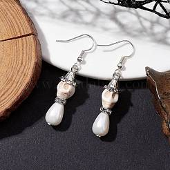 Synthetic Turquoise and Shell Pearl Skull Dangle Earring&nbsp;EJEW-TA00447