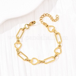304 Stainless Steel Heart & Paperclip Link Bracelets for Women&nbsp;BJEW-F536-21G