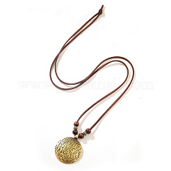 Boho Adjustable Wooden Bead Waxed Cord Vintage Alloy Flat Round Pendant Necklaces&nbsp;WG70D5B-01