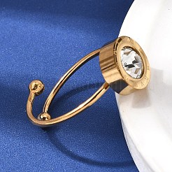 Adjustable 304 Stainless Steel Pave Cubic Zirconia Cuff Open Rings for Women&nbsp;RJEW-B161-01G-03