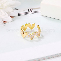 Heart Brass Micro Pave Clear Cubic Zirconia Cuff Rings for Women&nbsp;FS-WG66D21-01