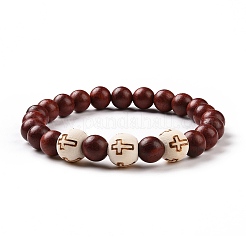 4Pcs Cross Pattern Wood Beads Stretch Bracelets Set for Women Men&nbsp;BJEW-JB08931