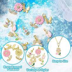 8Pcs 4 Styles Brass Micro Pave Cubic Zirconia Pendants&nbsp;KK-SZ0008-37