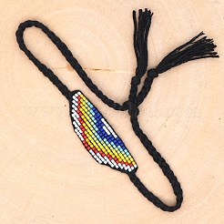 Glass Seed Wide Band with Rainbow Pattern Friendship Link Bracelet for Women&nbsp;BJEW-P269-15