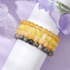 4Pcs Constellation 8mm Round Natural Topaz Jade & Dyed Yellow Jade & Picasso Jasper&nbsp;BJEW-JB10637