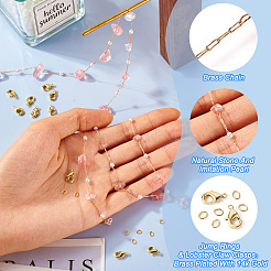 3m Natural Rose Quartz Chips & ABS Plastic Imitation Pearl Beaded Chains Necklace Making Kits&nbsp;CHC-TA0001-30B