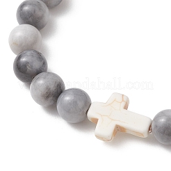 Natural Hawk's Eye & Synthetic Turquoise Beaded Stretch Bracelets for Women Men&nbsp;BJEW-JB13312