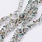 Electroplate Glass Beads Strands, Half Plated, Faceted, Triangle, Green Plated, 4.5x5x6mm, Hole: 1mm, about 83~89pcs/strand, 12.60 inch~12.99 inch(32~33cm)